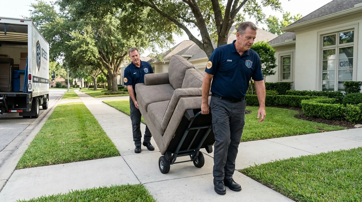 Local residential moving crew loading furniture in Woburn, MA